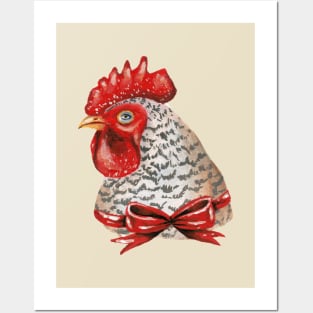 Rooster with a Red Bow Posters and Art